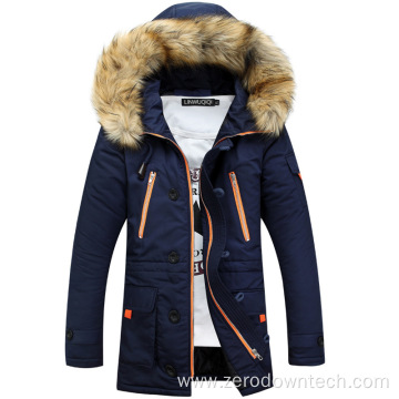 men's cotton-padded jackets thick large fur collar hooded